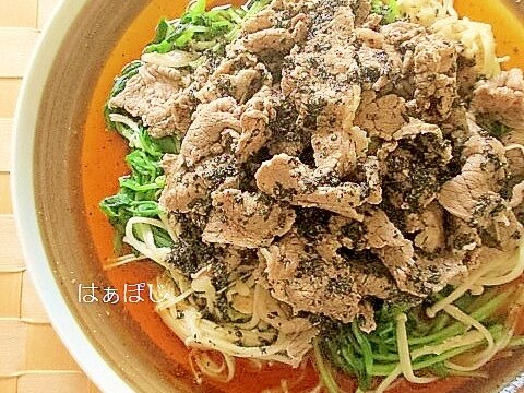 牛肉とえのきと豆苗のごまポン酢がけ